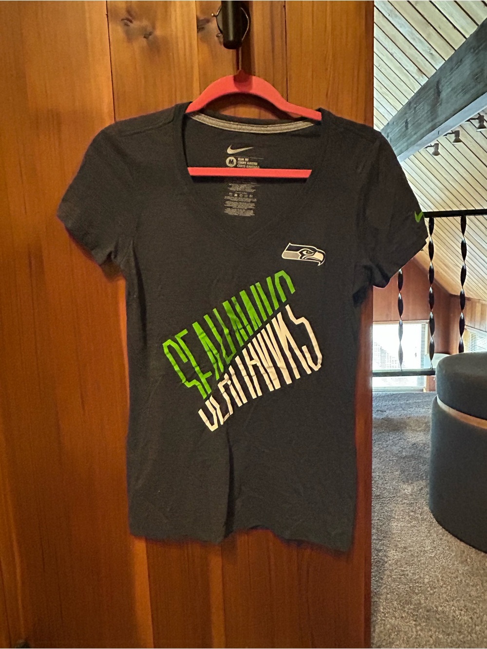 Nike Women's Black Seattle Seahawks V-Neck Tee with Green Accents